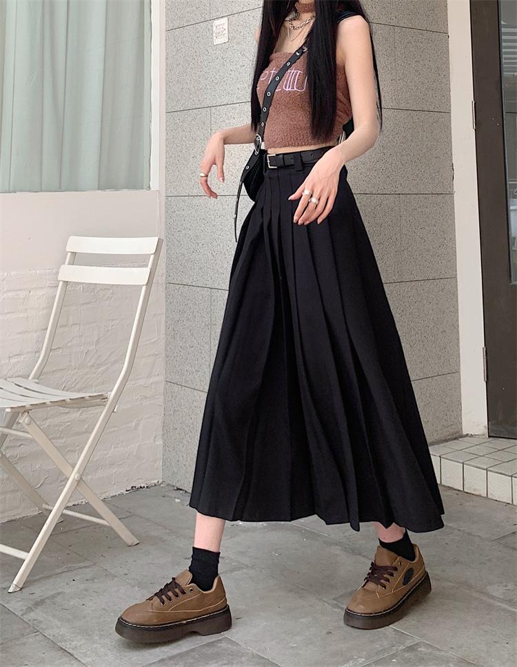 (그레이/블랙) 청순 플리츠스커트 주름치마 아코디언주름 날씬해보이는 A라인 교복치마 그레이 하이웨스트 키치 트렌디 복고풍 단정한 심플 데일리 롱스커트