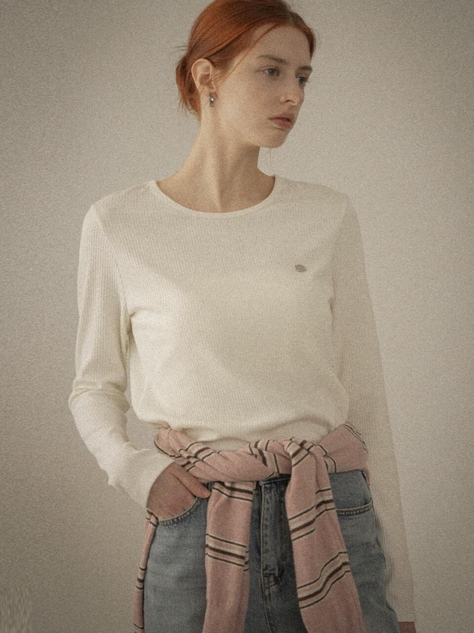 Comfortable ribbed long sleeved T-shirt_Ivory
