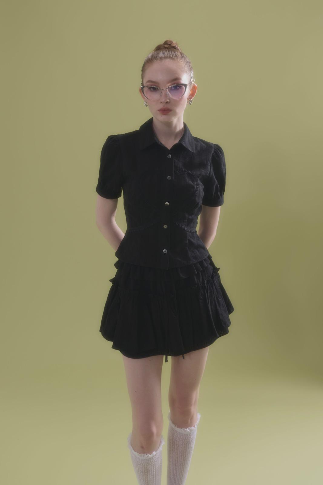 코튼) lace heart blouse-black