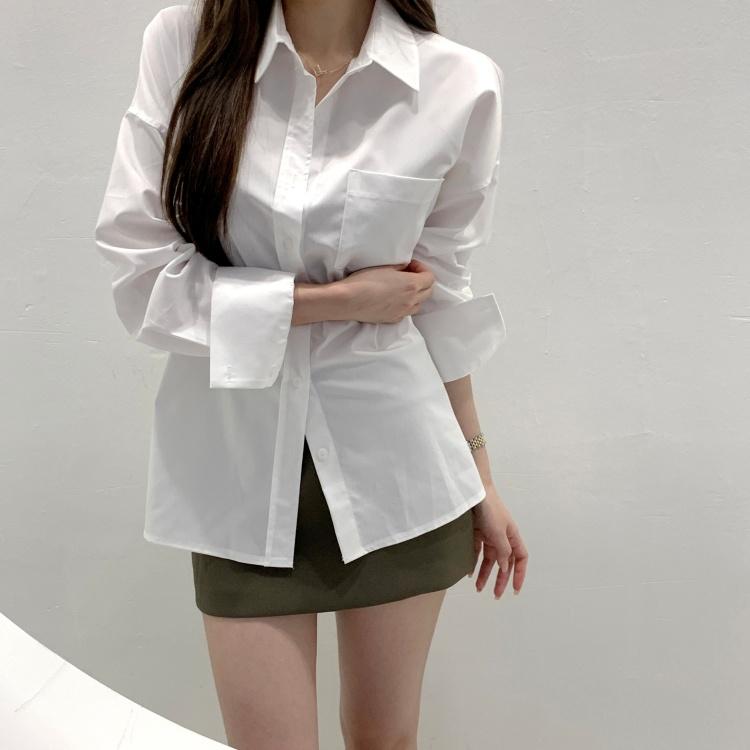 끌로에드 [핏/원단보장]로이어 고밀도 탄탄한 소재 루즈 오버핏 박시한 포켓 셔츠 남방 2color