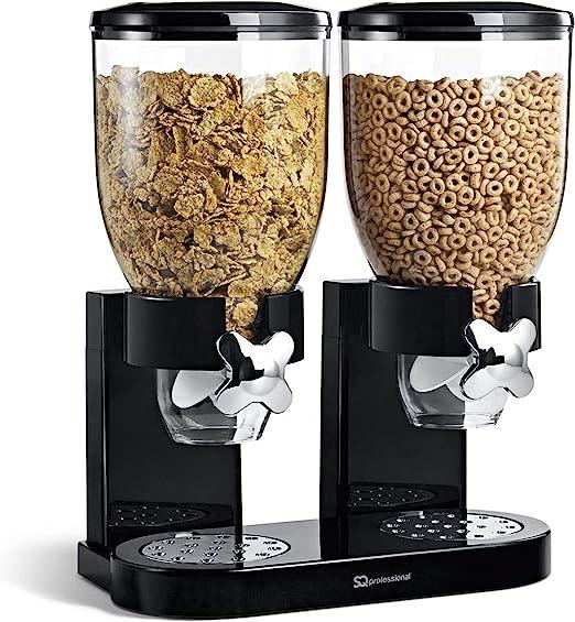 SQ Professional Double Cereal Dispenser Dry Food White/Black Plastic Canister Fresh & Easy (Black)