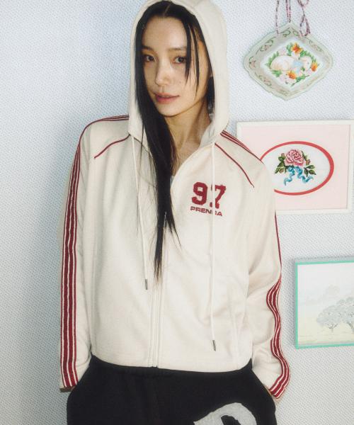 JACQUARD TAPE RAGLAN ZIP-UP JACKET BEIGE