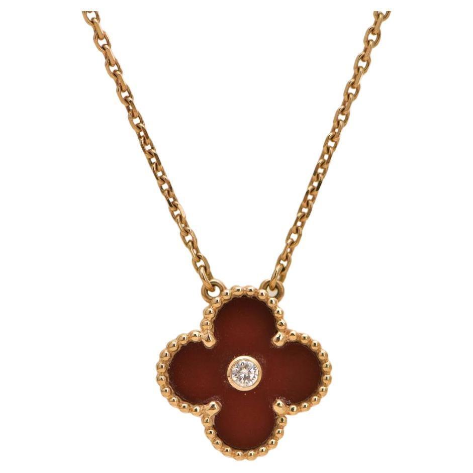 Van Cleef & Arpels Diamond Carnelian Limited Edition Alhambra Rose Gold Necklace