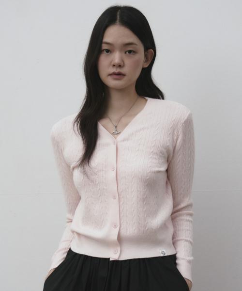 브이넥 케이블 니트 가디건 [라이트핑크]
