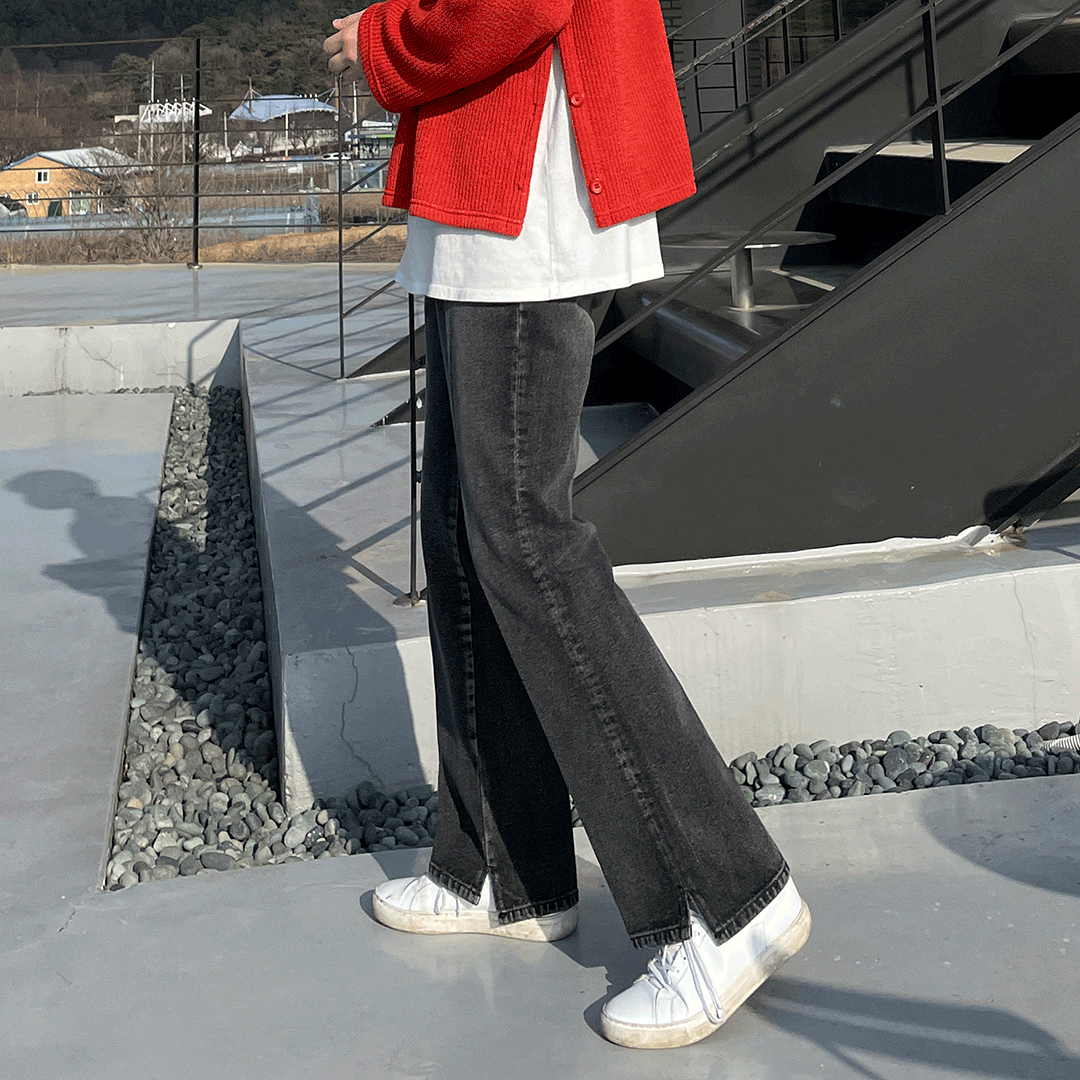 세미와이드 언발트임 흑청 데님팬츠