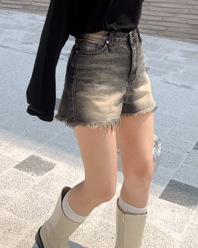 하이웨스트 찢청 데님 3부 숏 연청 흑청 반바지