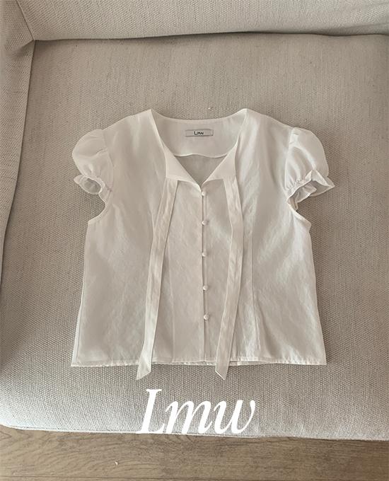 메리어라운드 [여름블라우스][신상할인][l.m.w] 로잘린 퍼프 타이 (bl)