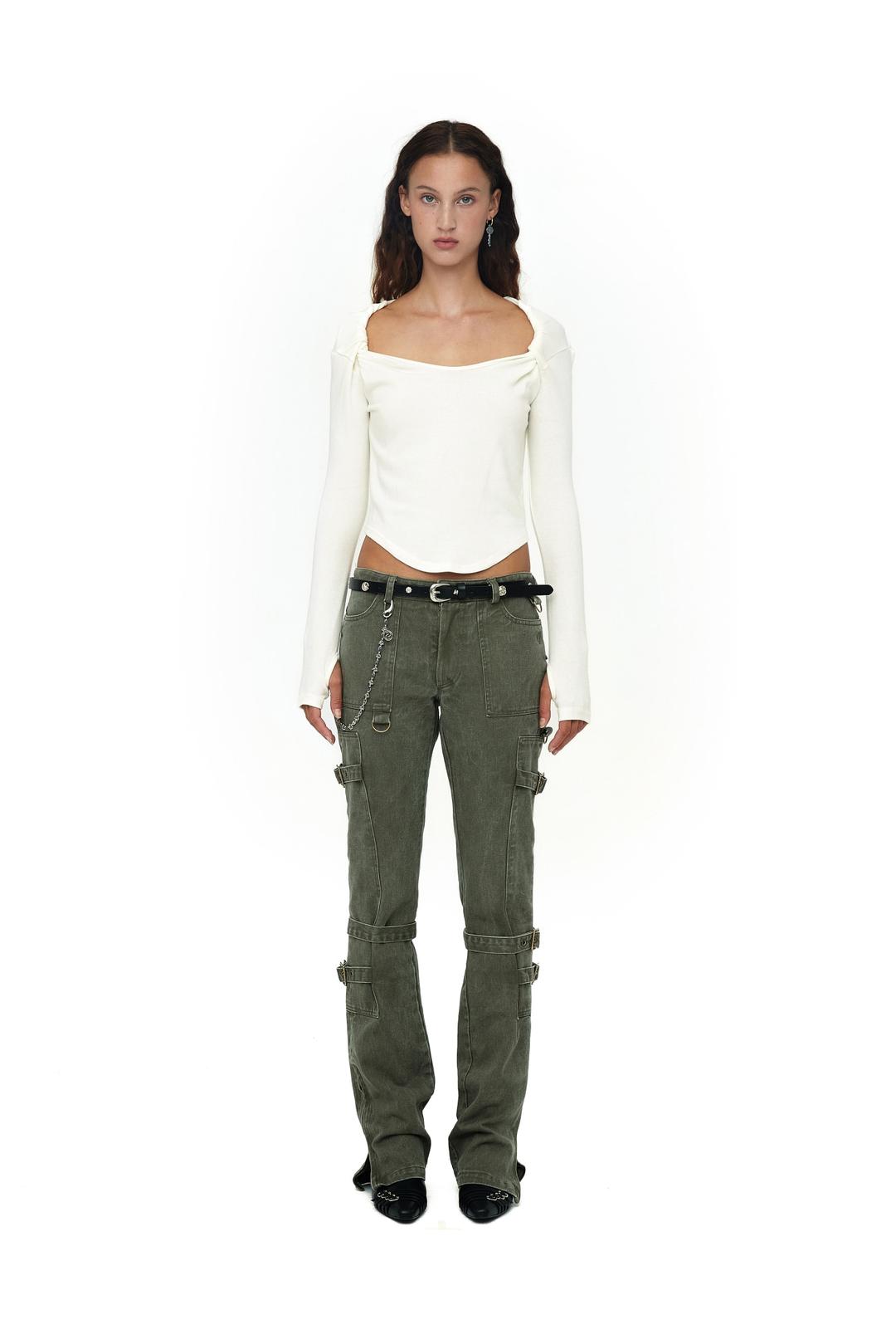 ROUGHED DETAIL CARGO PANTS / KHAKI