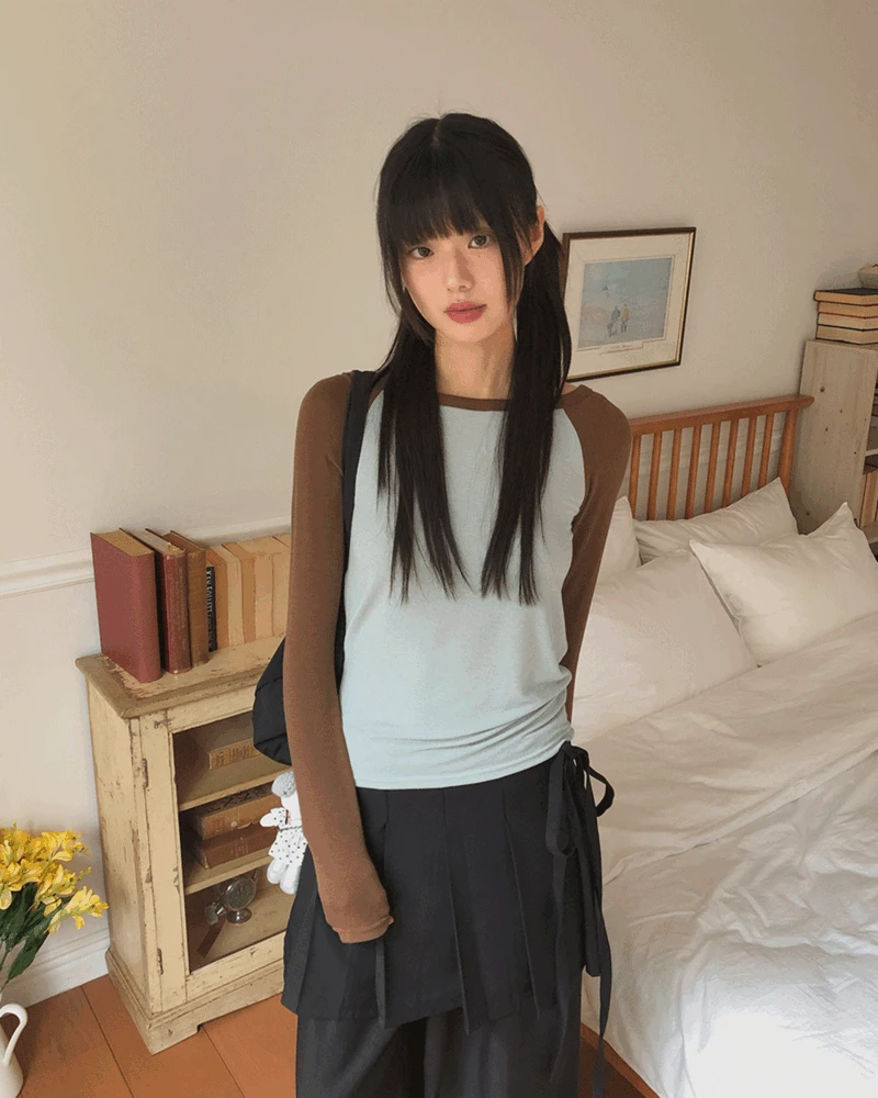 빈니 베이직 배색 나그랑 긴팔 티셔츠