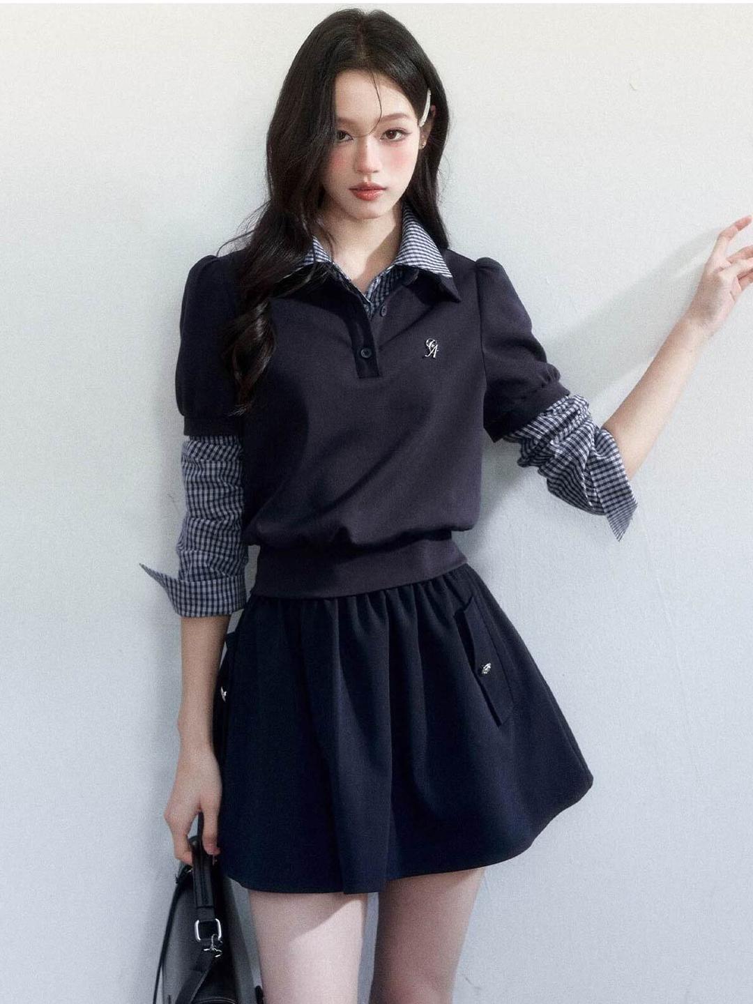 [FRAGILE HEART] Fake Two-Piece Metal Logo Top