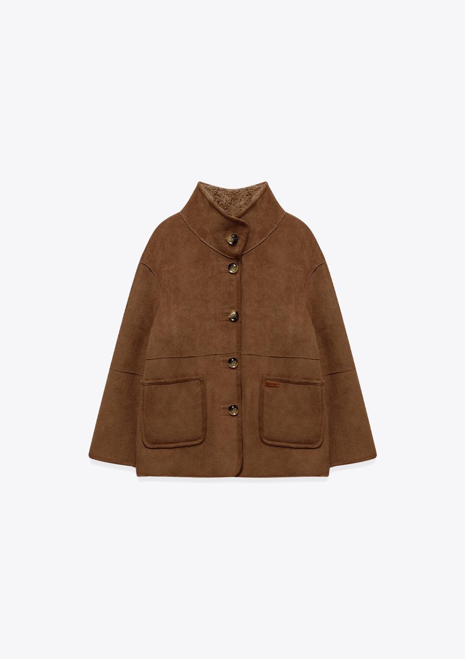 버튼 카라 인조 무스탕 리버시블 코트(MAFDCT04CBR)