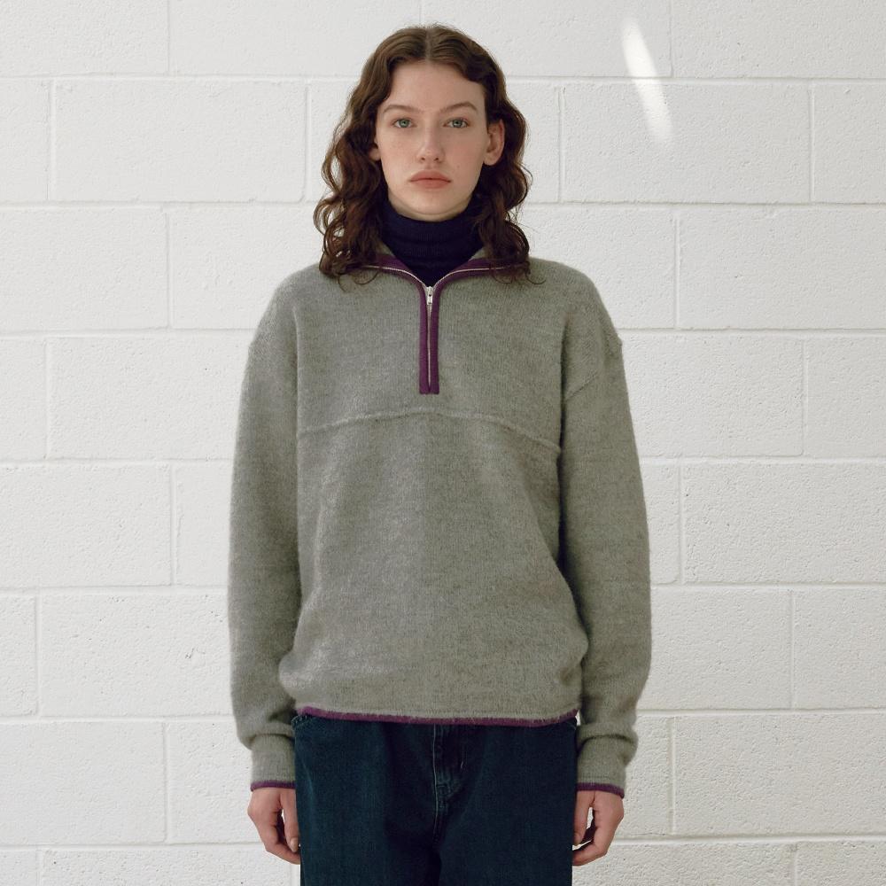 [Women] Brushed Alpaca Knit Anorak (Grey)