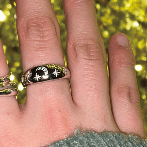 와이알유디 별 달 큐빅 각인 실버925 반지 (호수조절 오픈링)