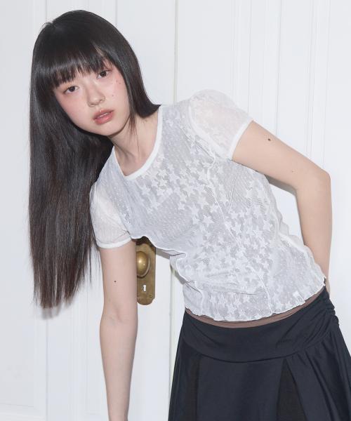 웨이브 퍼프 레이스 티 (WHITE) F25QB127