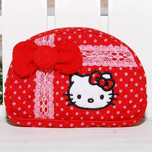 키티 리본장식 반달모양 파우치(레드)