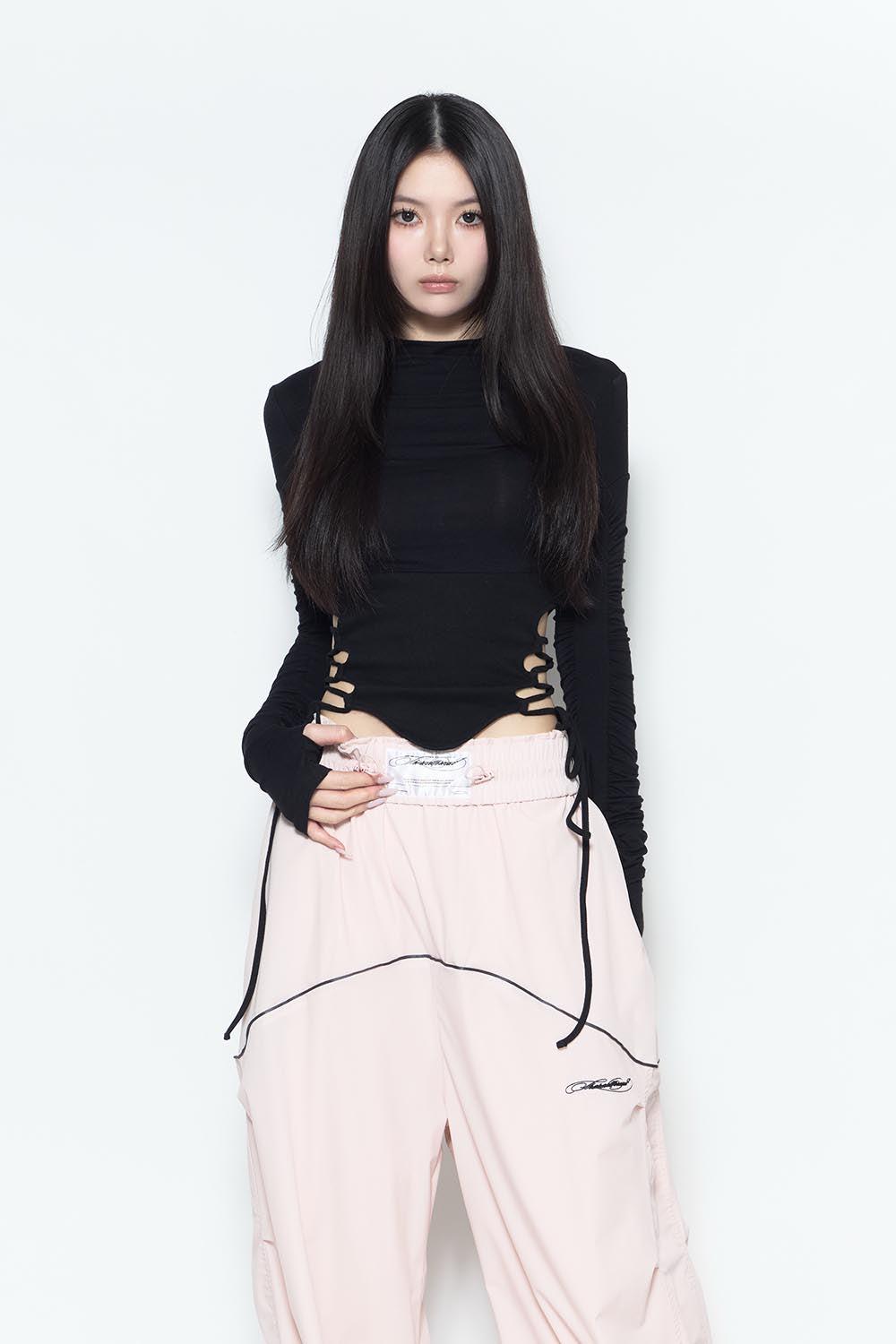 S split hem lace up tops