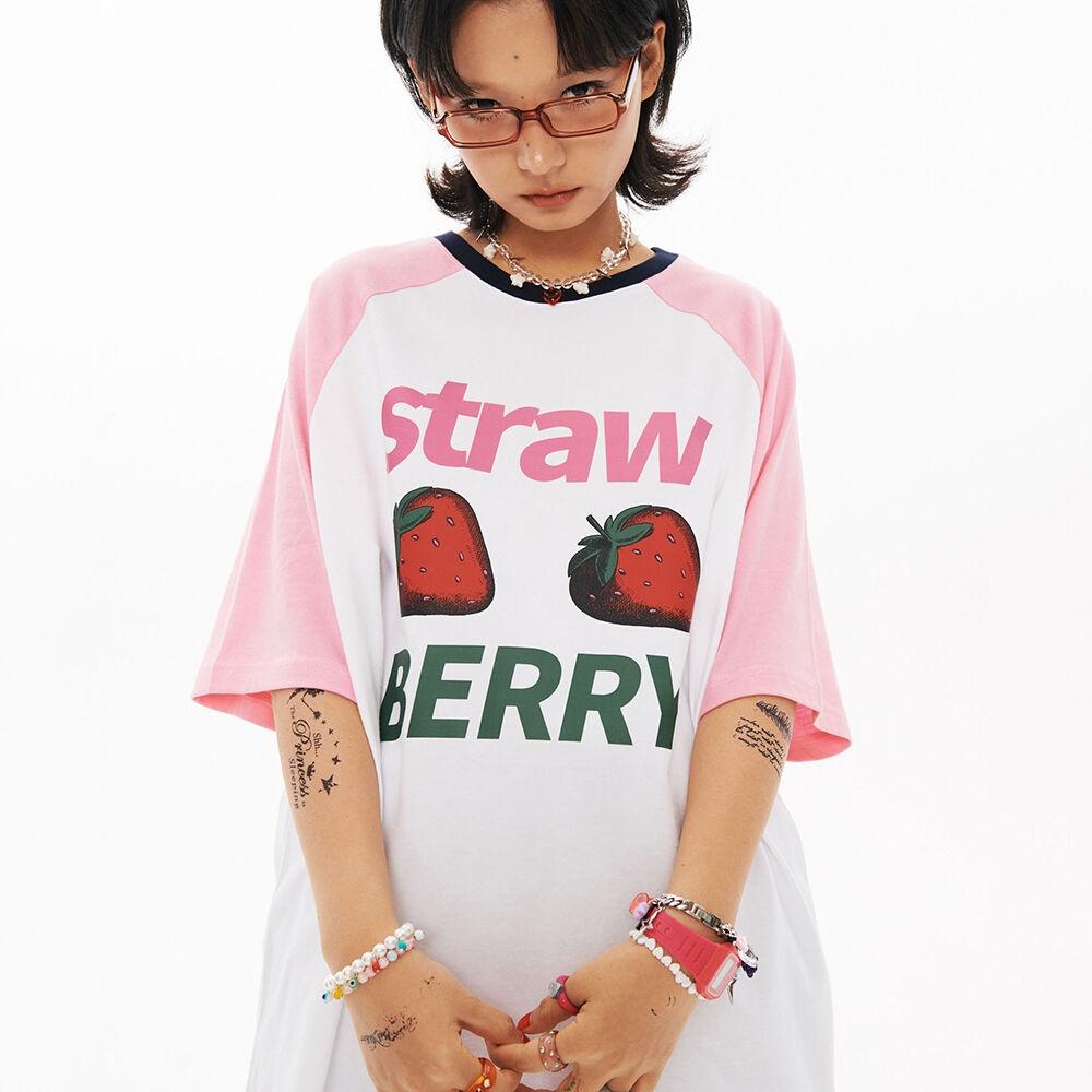 Strawberry Overfit Raglan T-shirt [White]
