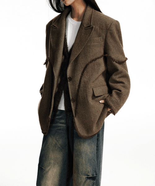 커브 라인 헤링본 블레이저