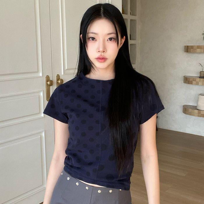 MIX DOT ALL-OVER PRINTED SHORT SLEEVE TEE_NAVY