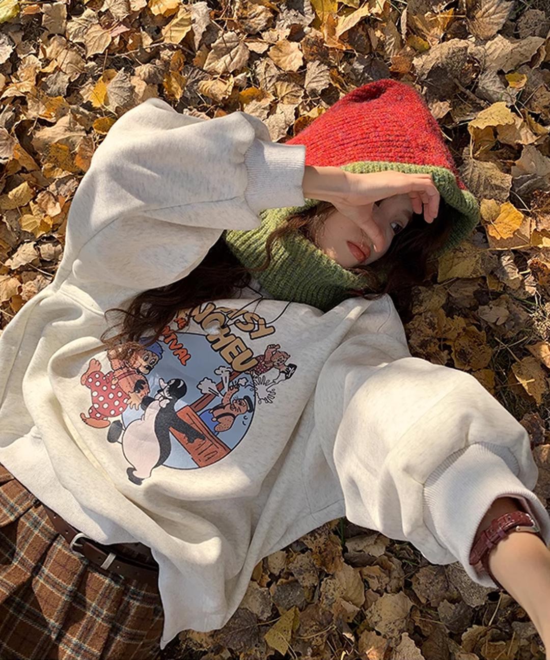 미즈민 [🔥왕따숨 기모안감🧸꾸안꾸 핏예쁜 맨투맨❤️퀄보장/좋은원단🚛무배] 애니 일러스트 기모 맨투맨 s161346