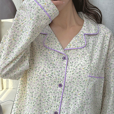 빈티지 잔꽃 플라워 라일락 그린 러블리 봄 봄옷 우정템 홈웨어 잠옷 파자마 4color