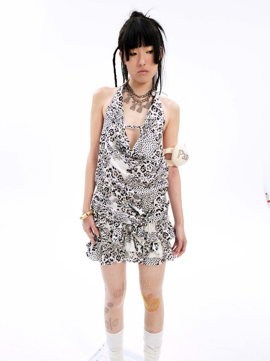 24SS Leopard Print Halter Top Dress