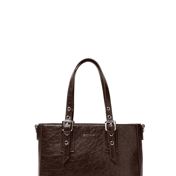 crinkle punch tote bag - brown