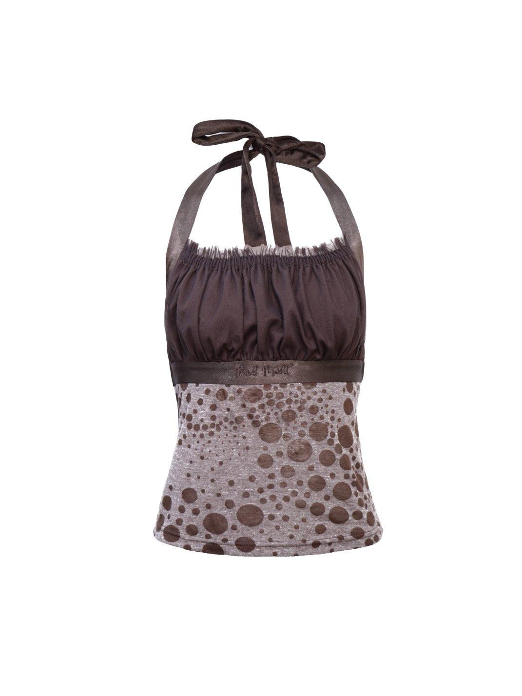 Flowers birds Market | Pleated Polka Dot Knit Halter Top - S