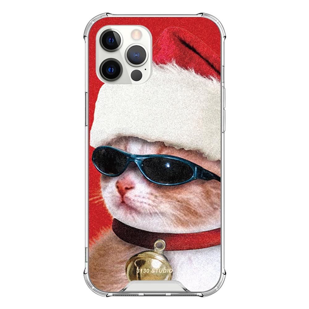santa blue cat case - red