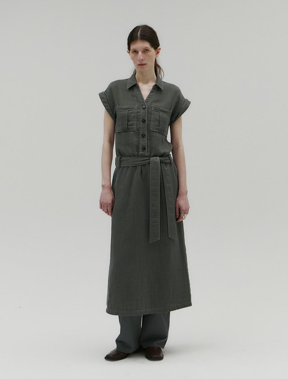 VINTAGE WASHED SHIRT DRESS [GREY]