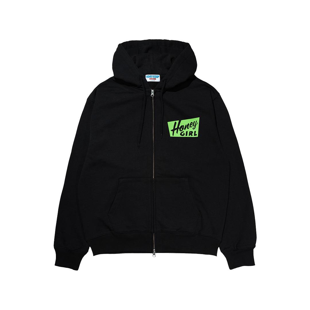 HONEY GIRL ZIP UP HOODED SWEATSHIRT BLACK