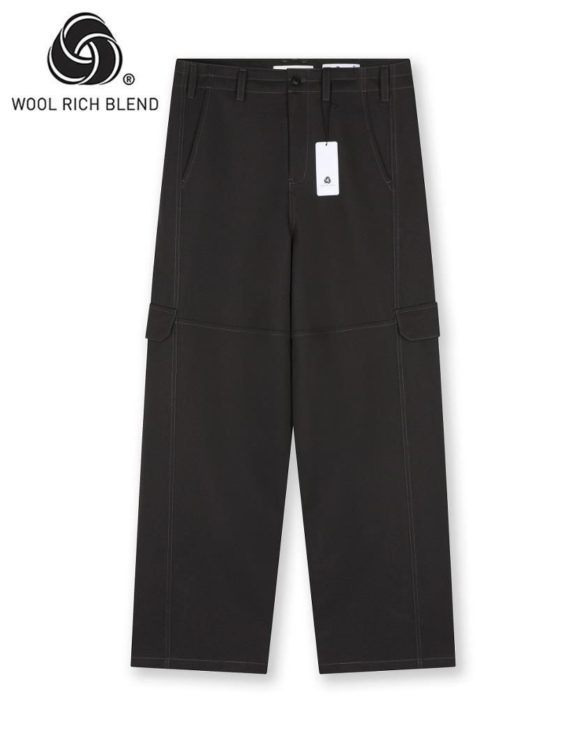WOOL BLENDED TWIST SEAM CARGO PANTS PURPLE BROWN