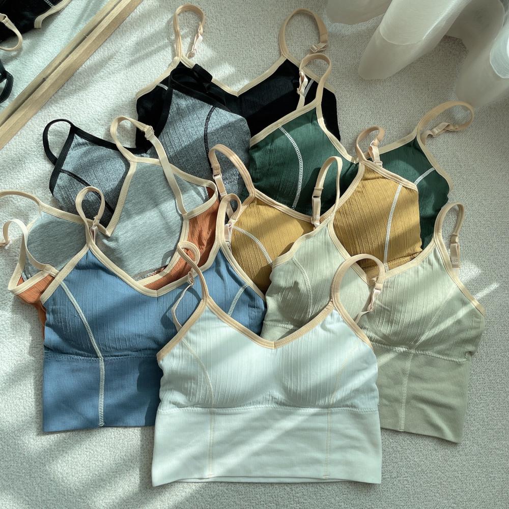 [롤삭스] 배색라인 크롭탑 8color 브라렛 브라탑 노와이어 스포츠브라 심리스브라탑