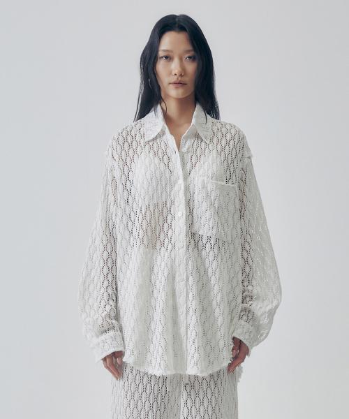 Lace Embellished Set-up Shirt [ White ]