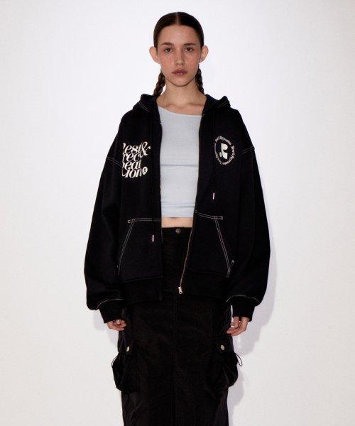 RR LOGO STITCH ZIP-UP HOODIE BLACK