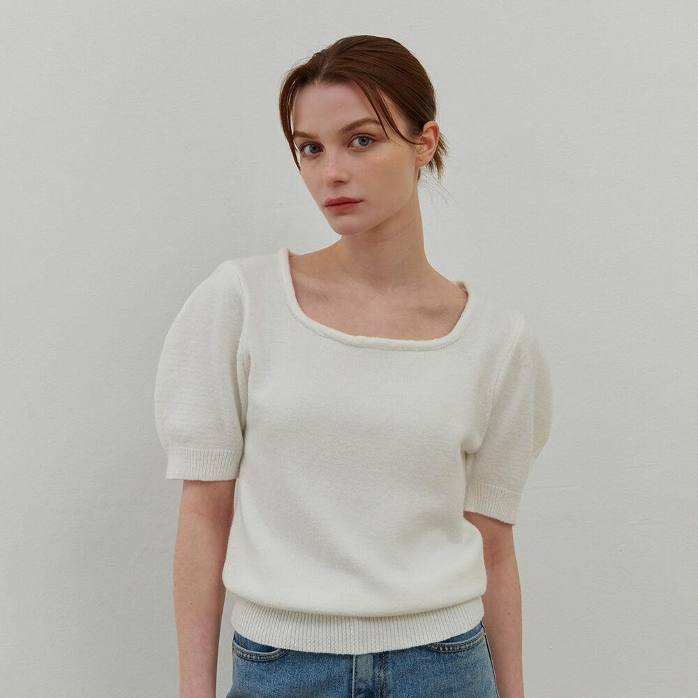 카미노 23 SS 스퀘어넥 벌룬 니트 화이트
