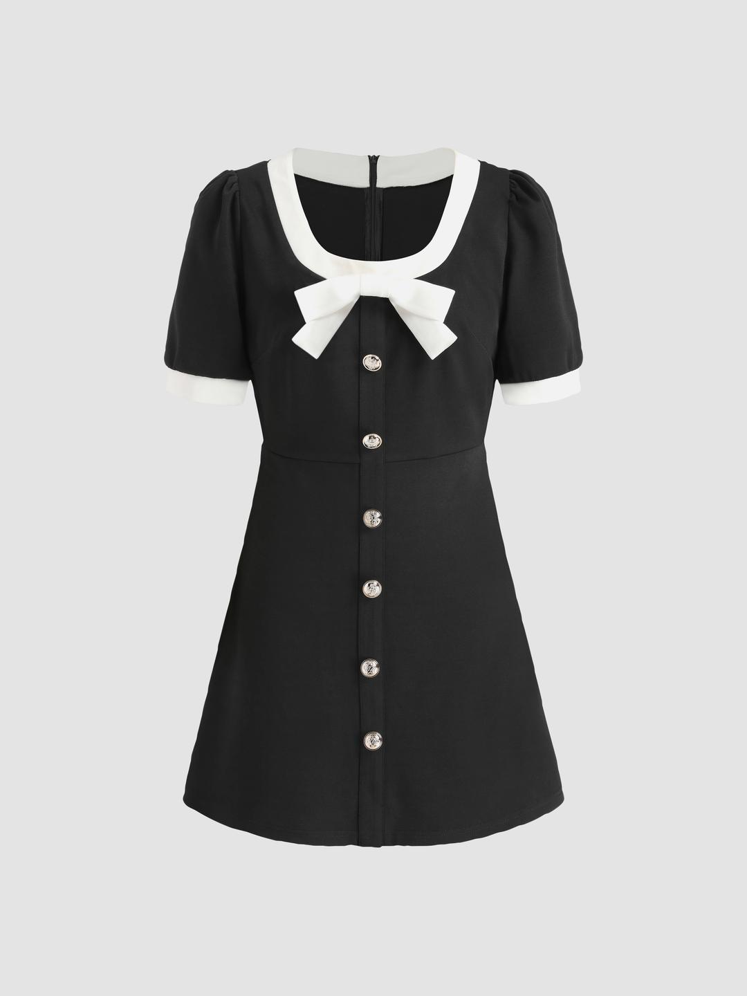 U-neckline Bowknot Mini Dress