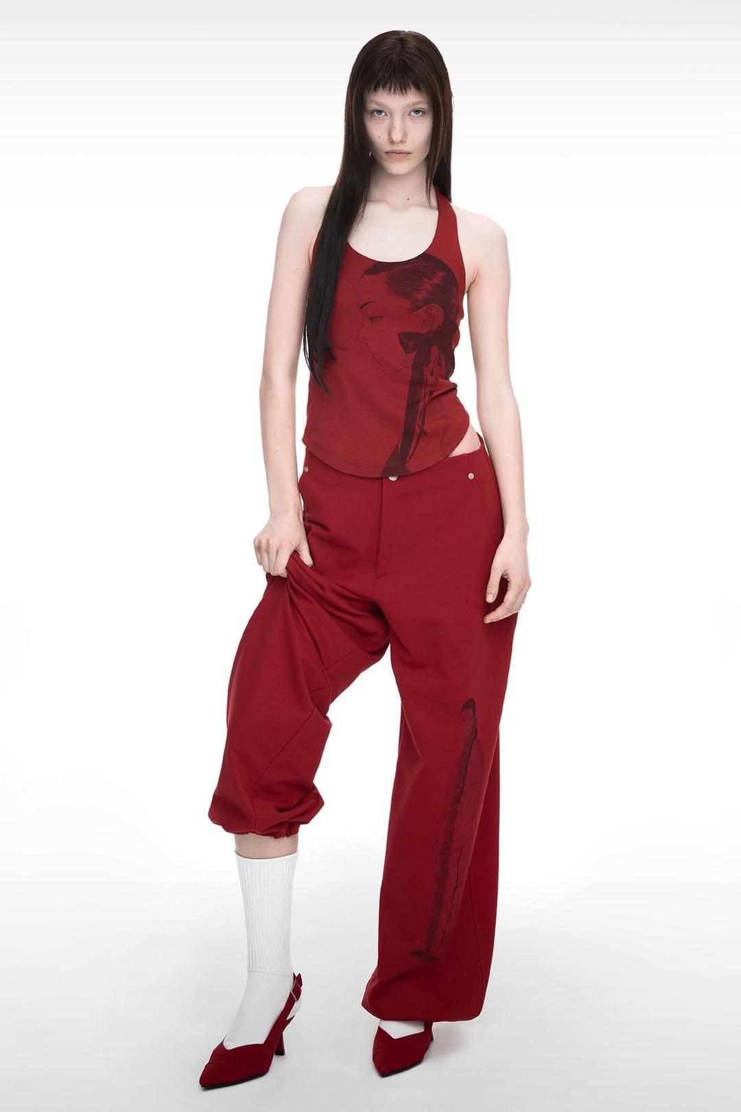 DRAWING SWEAT PANTS (UNISEX) RED