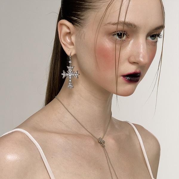 1JINNSTUDIO Double Cuban Rock Cross Clavicle Chain Necklace