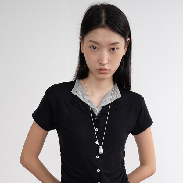 Button Shirring Cardigan (Black)