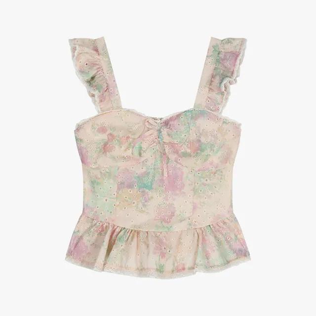 JAS887 플라워 레이스 프릴 플레어 나시