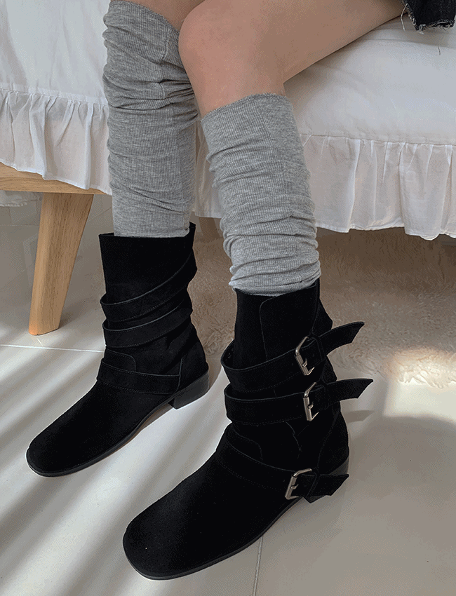 빠른출고⚡보헤미안 버클 소가죽 레더 미들부츠 (2color)