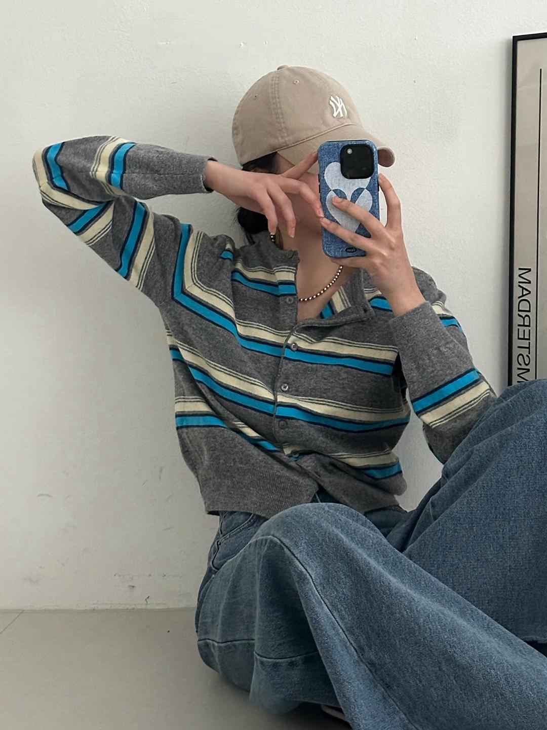 오브더나인 [봄 가디건🌸] 테이버 스트라이프 울 가디건