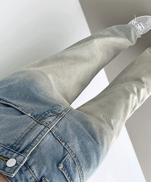 [S~XL]투톤 그라데이션 롱와이드 유니크 데님팬츠