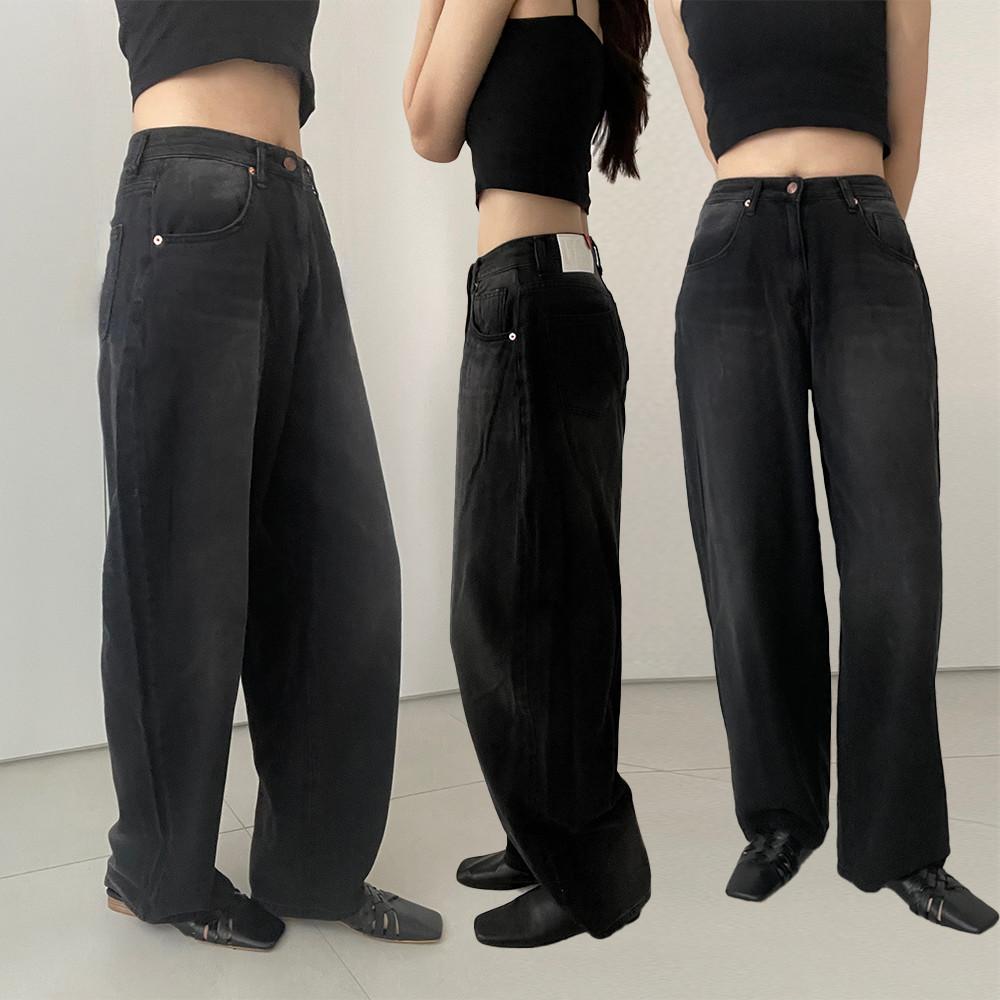 블랙진 ootj바지 흑청바지 여성블랙진 흑청데님 통청바지
