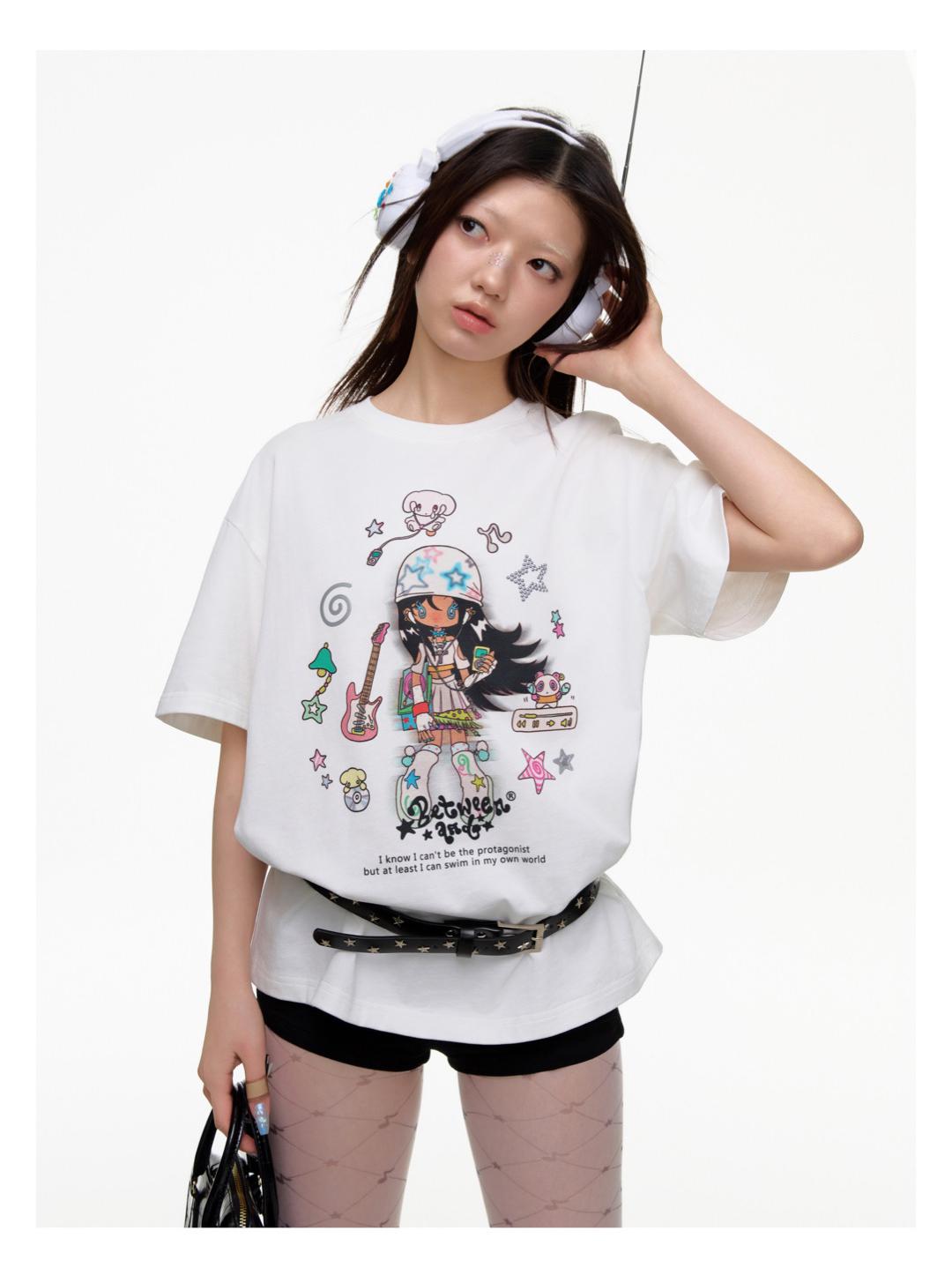 BETWEENAND Kitsch T-shirt 키치 일러스트 그래픽 프린팅 캐릭터 티셔츠 반팔