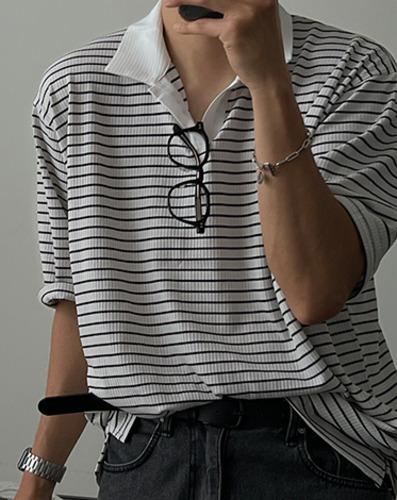 시원쓰 스트라이프 반팔 카라티 (5 COLOR)