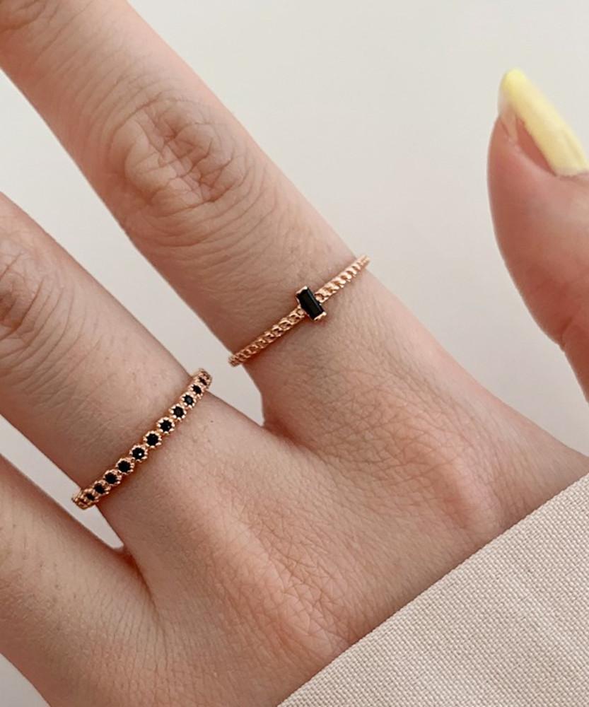 [무배] 925실버 14k 로즈골드 스퀘어 사각 오닉스 화이트큐빅 포인트 레이어드 반지