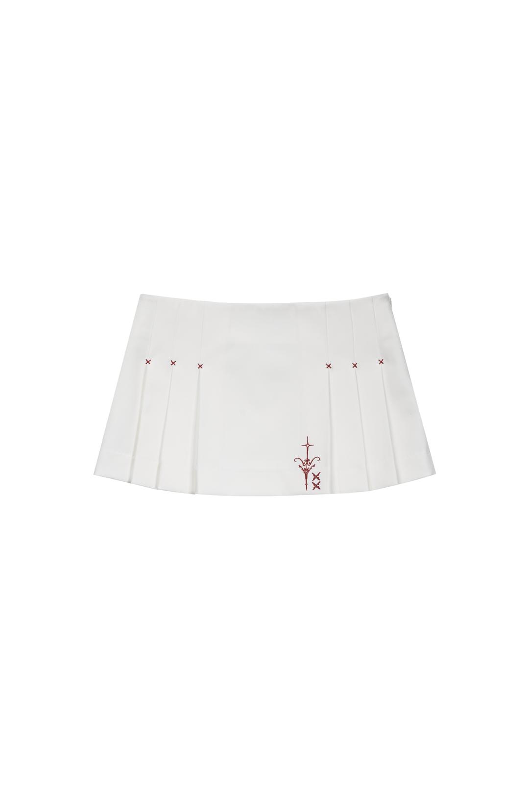 X pleated mini skirt (White)