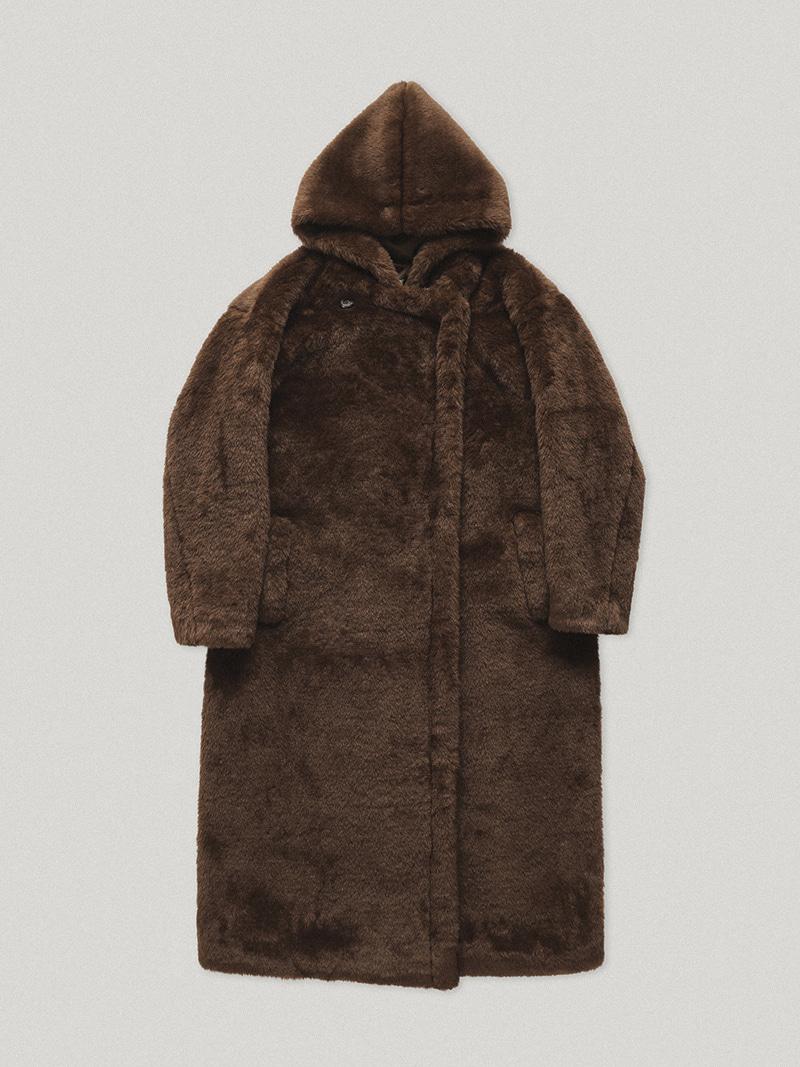 Brown Teddy Shearling Hooded Coat